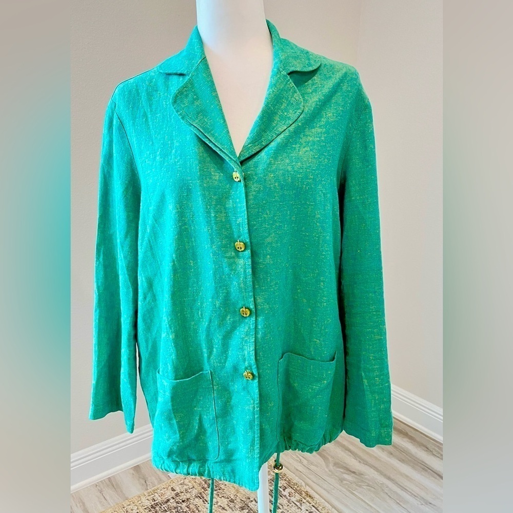 St. John Sport Women's Green Linen Blend Jacket  w/Apple Buttons, Medium
